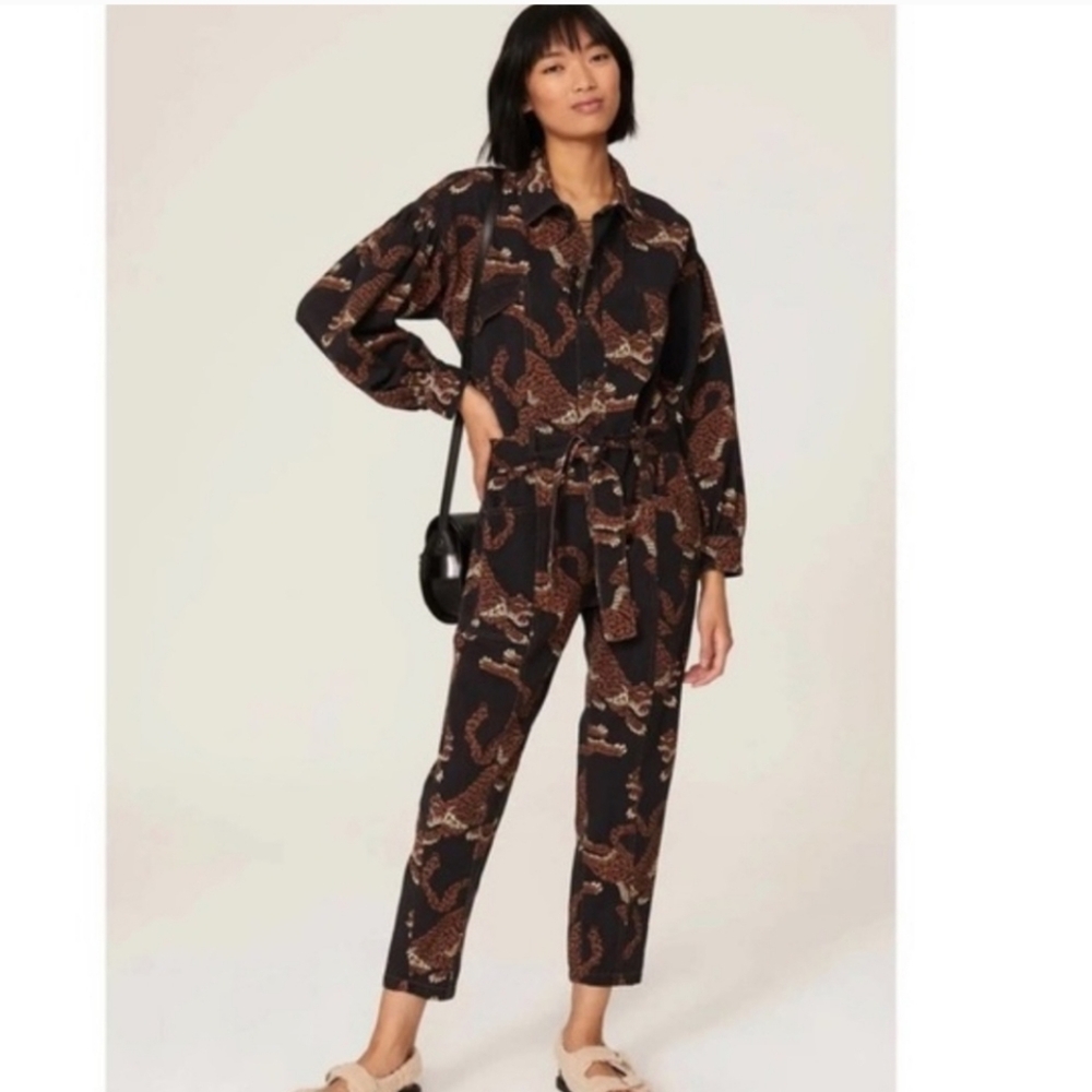 Farm Rio Canvas Leopard / Cheetah Jumpsuit Medium